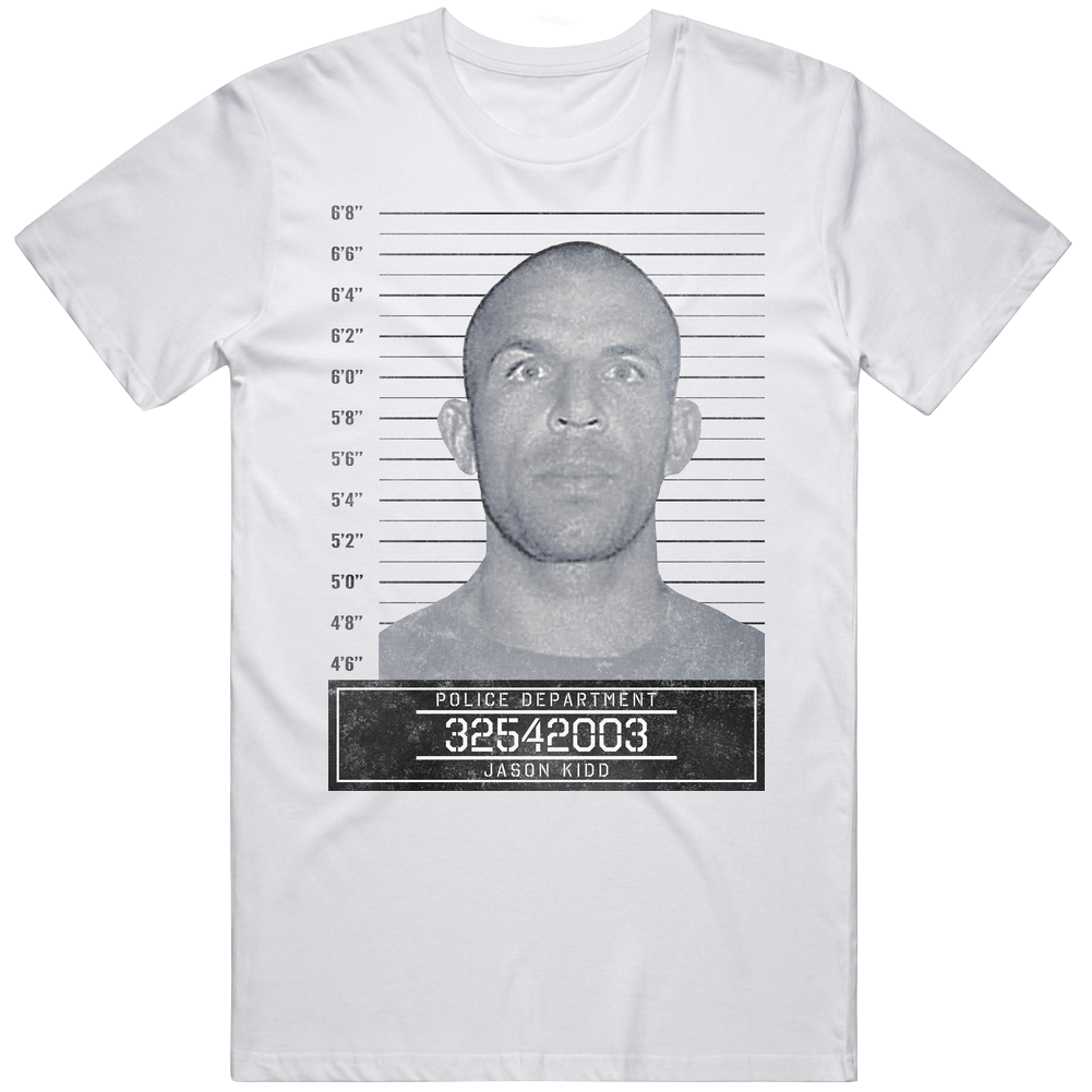 Jason Kidd Famous Sports Star Mugshot Police Department Unisex White T Shirt Jason Kidd Famous Sports Star Mugshot Police Department Unisex White T Shirt