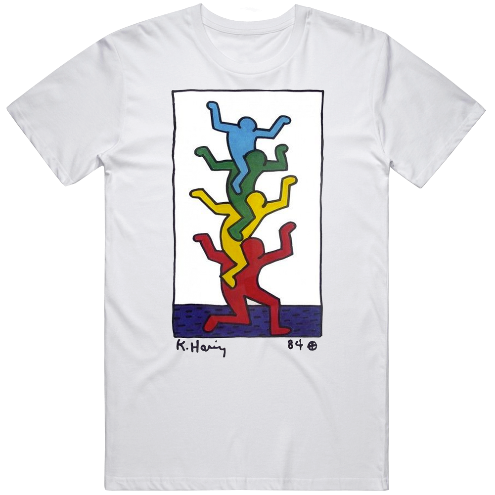 Keith Haring Four Stacked Men Art Unisex White T Shirt Keith Haring Four Stacked Men Art Unisex White T Shirt