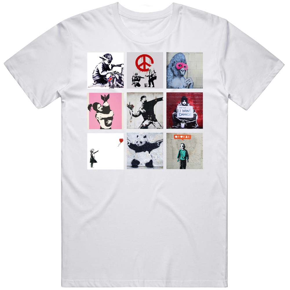 Banksy Art Paintings Cute Trendy Artsy Unisex White T Shirt