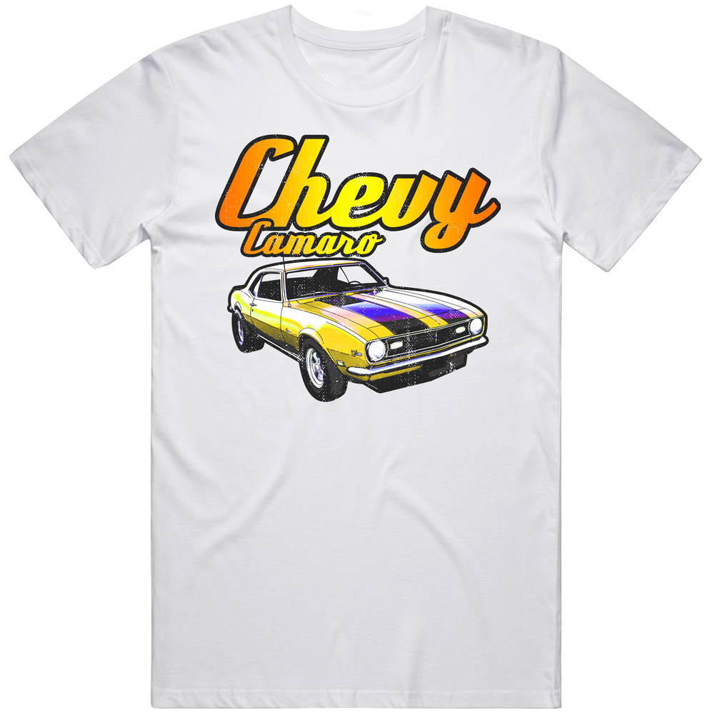 Yellow 1968 Chevy Camaro Vintage Retro Up Cool Car Unisex White T Shirt