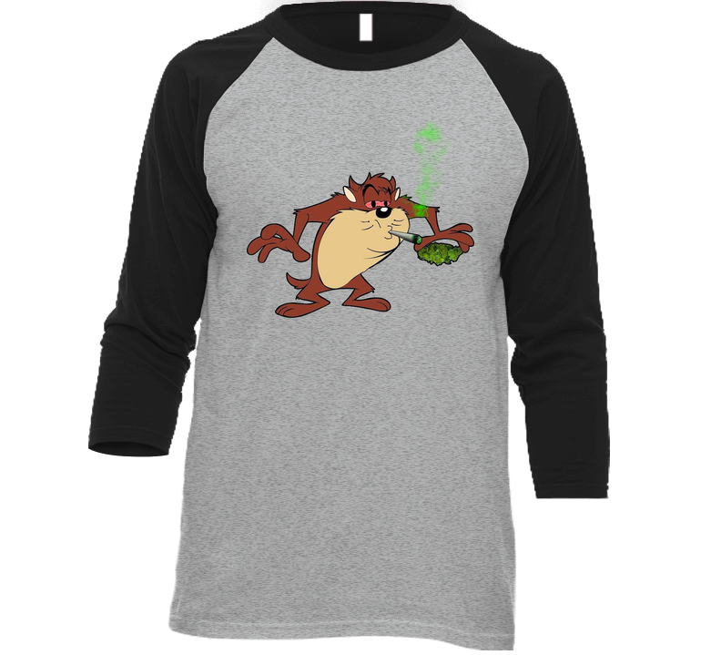 Tasmanian Devil Smoking Weed Cannabis Pot Head Raglan Vintage Raglan 3/4 Sleeve Shirt