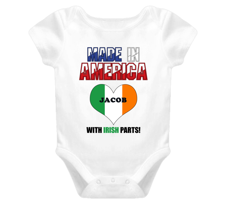 Jacob Made in the USA Ireland Irish Parts Funny Baby One Piece Jacob Made in the USA Ireland Irish Parts Funny Baby One Piece
