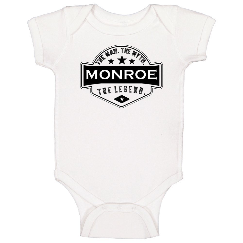 Monroe Man Myth Legend Trendy Logo Label Style Cool Name Baby One Piec Monroe Man Myth Legend Trendy Logo Label Style Cool Name Baby One Piec