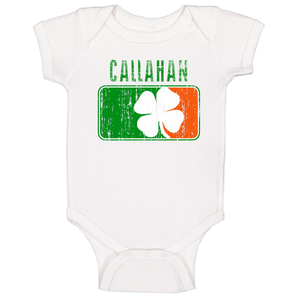 Callahan Distressed St Patricks Day Last Name Baby One Piece Callahan Distressed St Patricks Day Last Name Baby One Piece