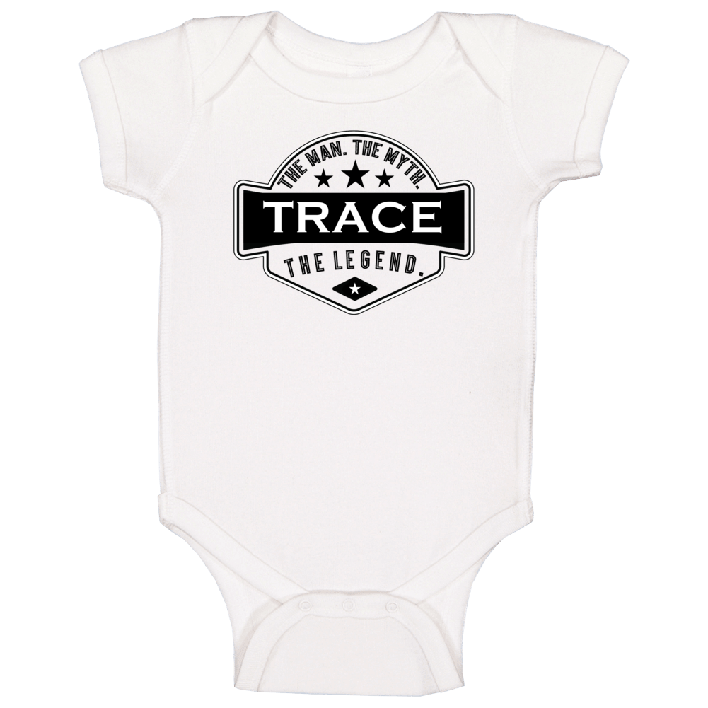 Trace Man Myth Legend Trendy Logo Label Style Cool Name Baby One Piece Trace Man Myth Legend Trendy Logo Label Style Cool Name Baby One Piece