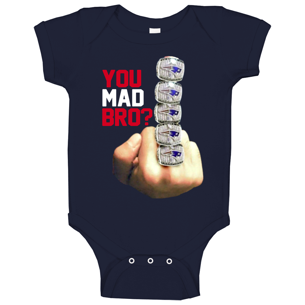 You Mad Bro Tom Brady 5 Rings Middle Finger Super Bowl Goat Baby One Piece