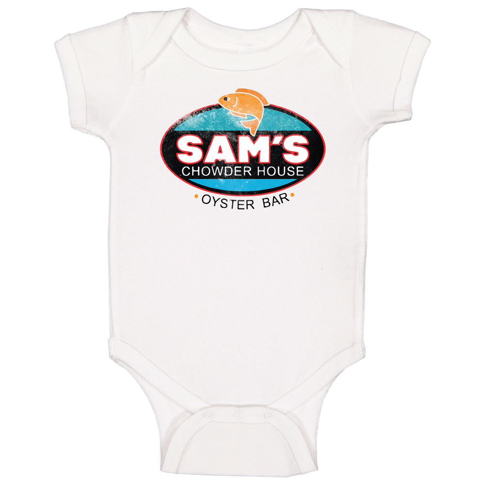 Sam's Chowder House California Seafood Restaurant Logo Worn Look Baby One Piece