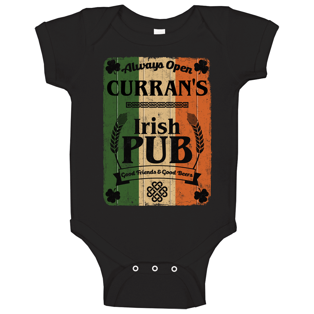 Curran Irish Pub Sign Custom St Patricks Day First Name Ireland Pride Onesie Baby One Piece Curran Irish Pub Sign Custom St Patricks Day First Name Ireland Pride Onesie Baby One Piece