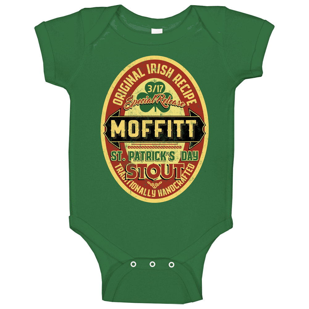 Moffitt Original Irish Stout Beer Label St Patricks Day Last Name Onesie Baby One Piece