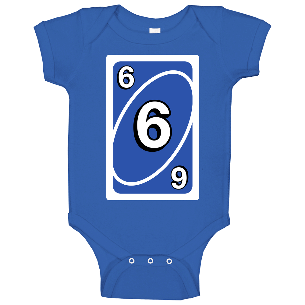Six 6 Blue Uno Card Game Fan Halloween Fancy Dress Onesie Baby One Piece