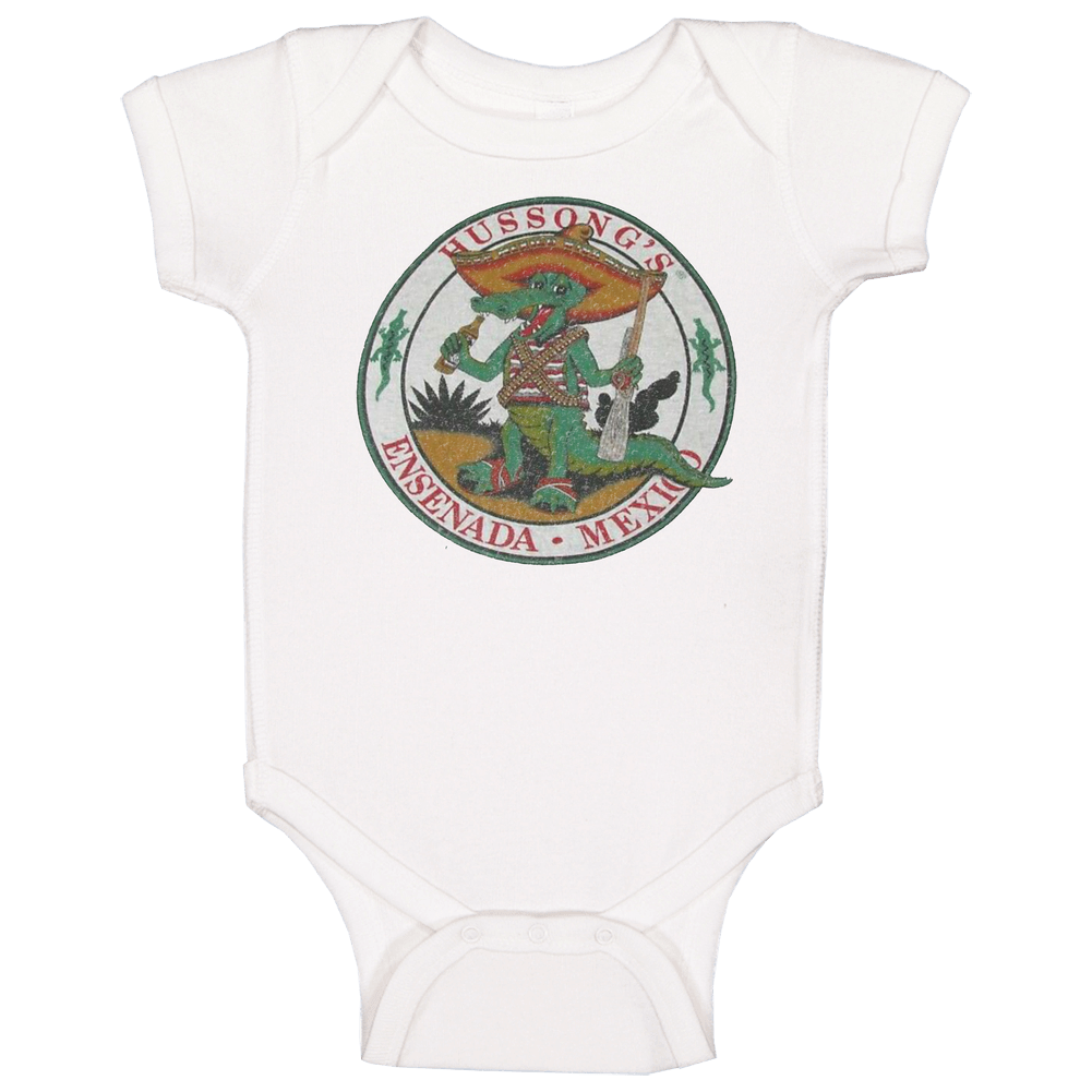 Vintage 80s Hussong's Mexican Cantina Crocodile Guerrilla Men's Unisex Onesie Baby One Piece Vintage 80s Hussong's Mexican Cantina Crocodile Guerrilla Men's Unisex Onesie Baby One Piece