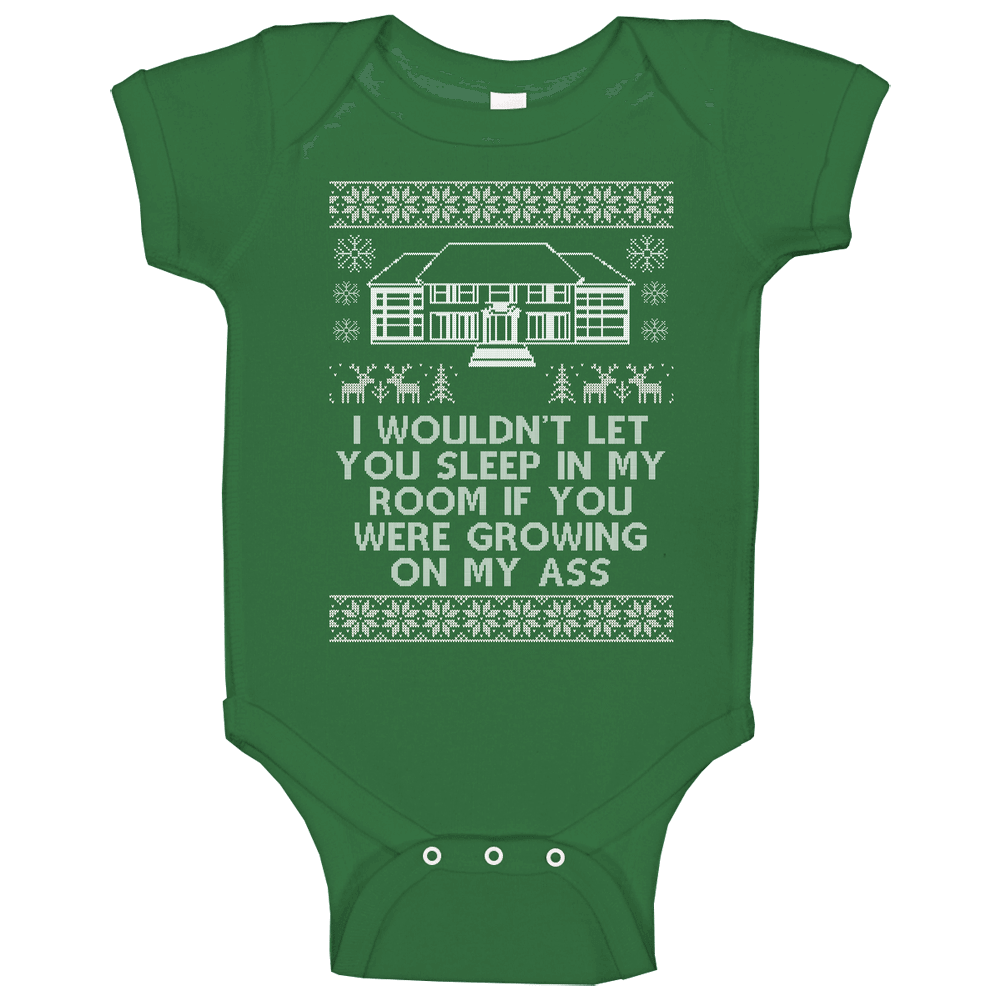 Growing On My Ass Quote Home Alone Ugly Christmas Sweater Funny Holiday Gift Baby One Piece