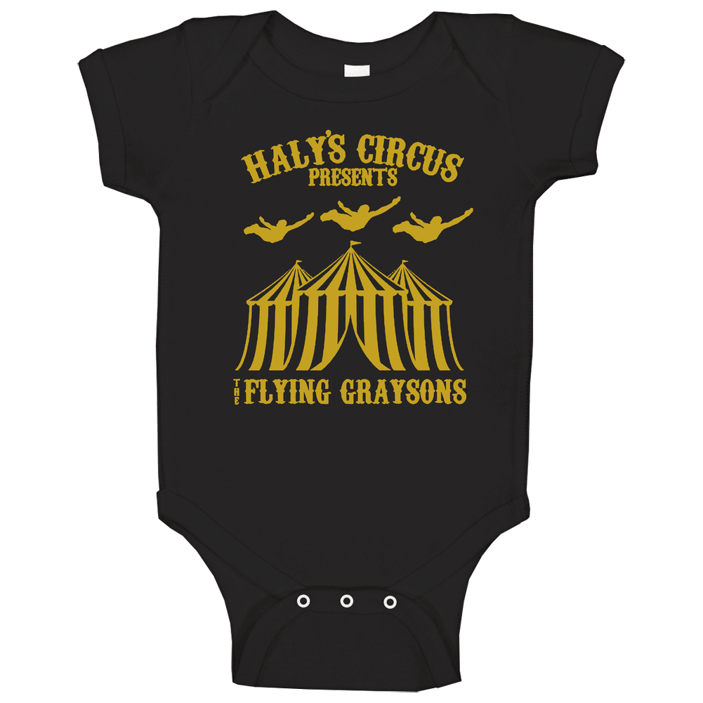 Halys Circus Presents The Flying Graysons Batman Comic Book Fan Baby One Piece