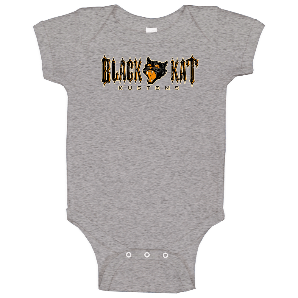 Black Kat Kustoms Automobile Car Motorcycle Parts Cool Distressed Style Brand Logo Emblem onesie Baby One Piece