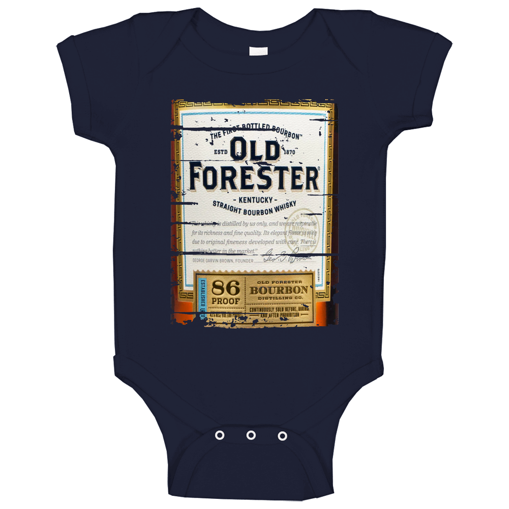 Old Forester Bourbon Alcohol Drinking Gift Distressed Look onesie Baby One Piece