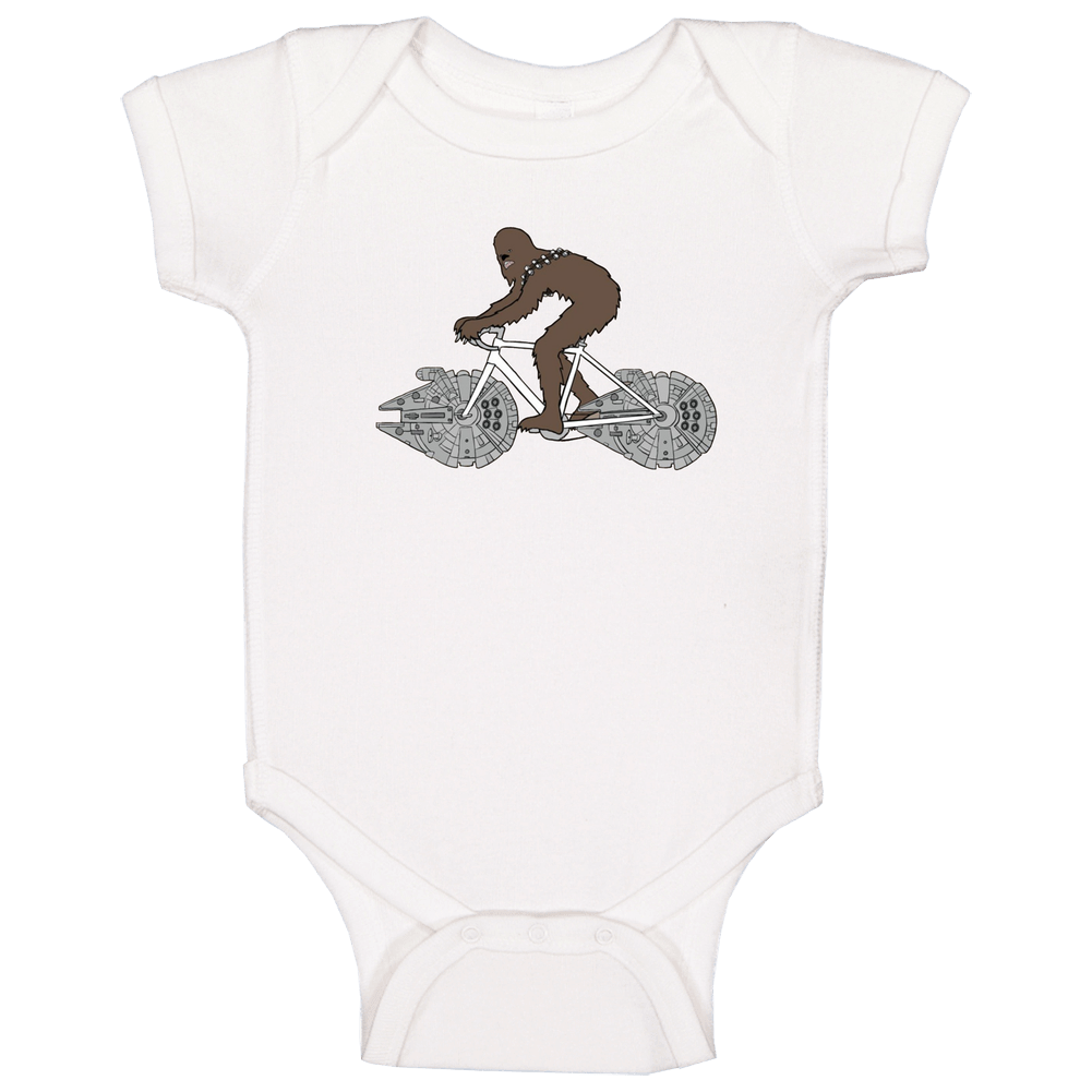 Funny Star Wars Parody T Shirt Chewbacca Riding Bike With Falcon Bicycle Wheel Cool Cycling onesie Baby One Piece
