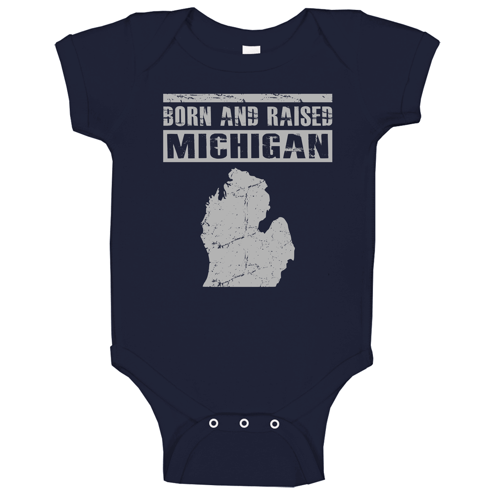 Michigan Born and Rasied Vintage T Shirt - Michigan is My Home State Baby One Piece