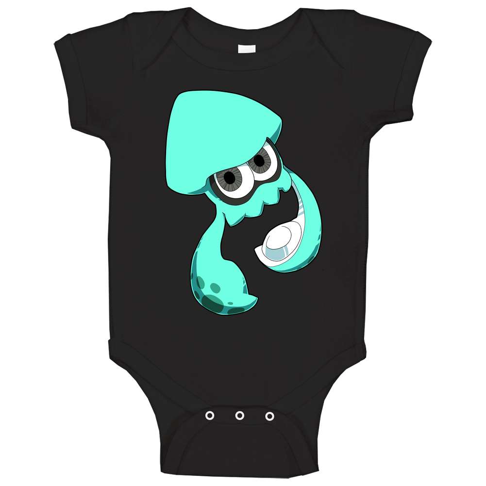 Splatoon - Turqoise Inkling Squid - Black Baby One Piece
