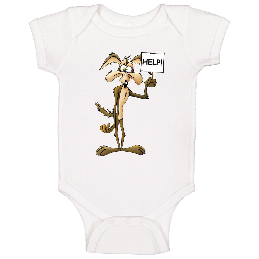 Wile E Coyote Help White Baby One Piece