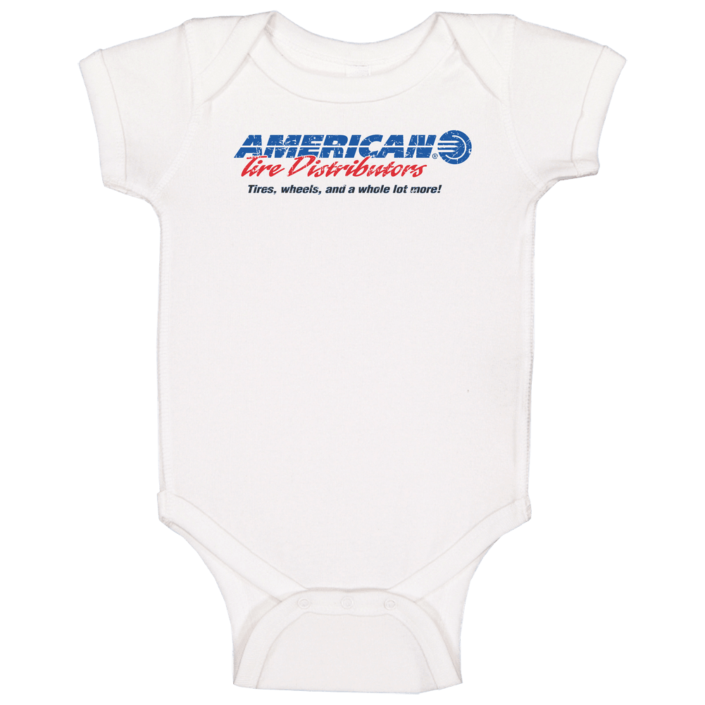 American Tire Distribution Automobile Car Auto Motor Parts Cool Distressed Brand Logo Emblem Baby One Piece