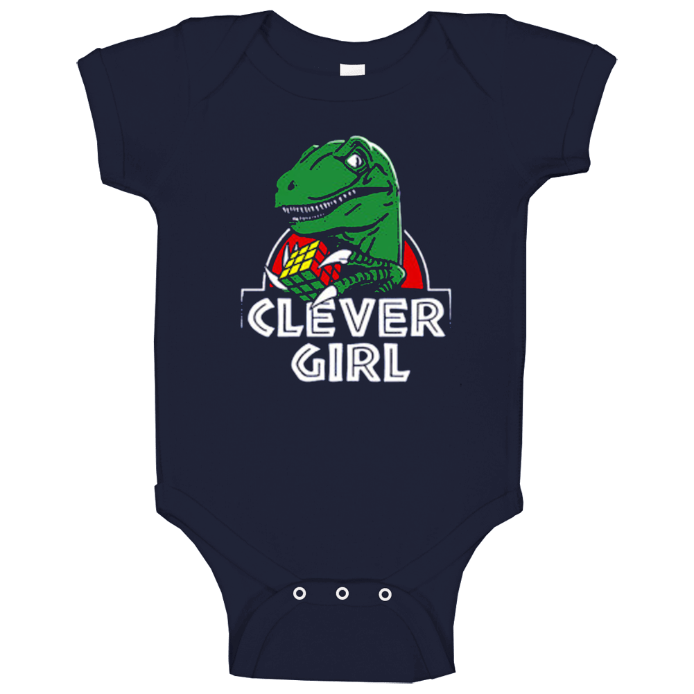New Clever Girl Jurassic Park Velociraptor Dinosaur Funny Navy Baby One Piece