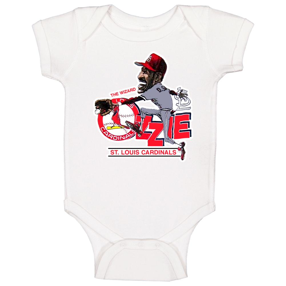 Ozzie Smith Retro Baseball Caricature Baby One Piece