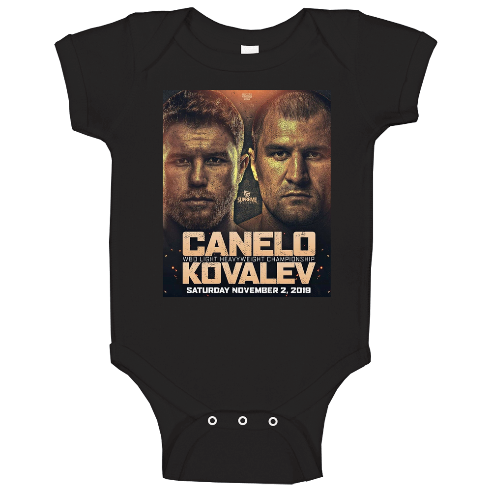 Canelo Vs Kovalev Light Heavyweight Fight Poster Distressed Look Fan romper jumpsuit Baby One Piece Canelo Vs Kovalev Light Heavyweight Fight Poster Distressed Look Fan romper jumpsuit Baby One Piece