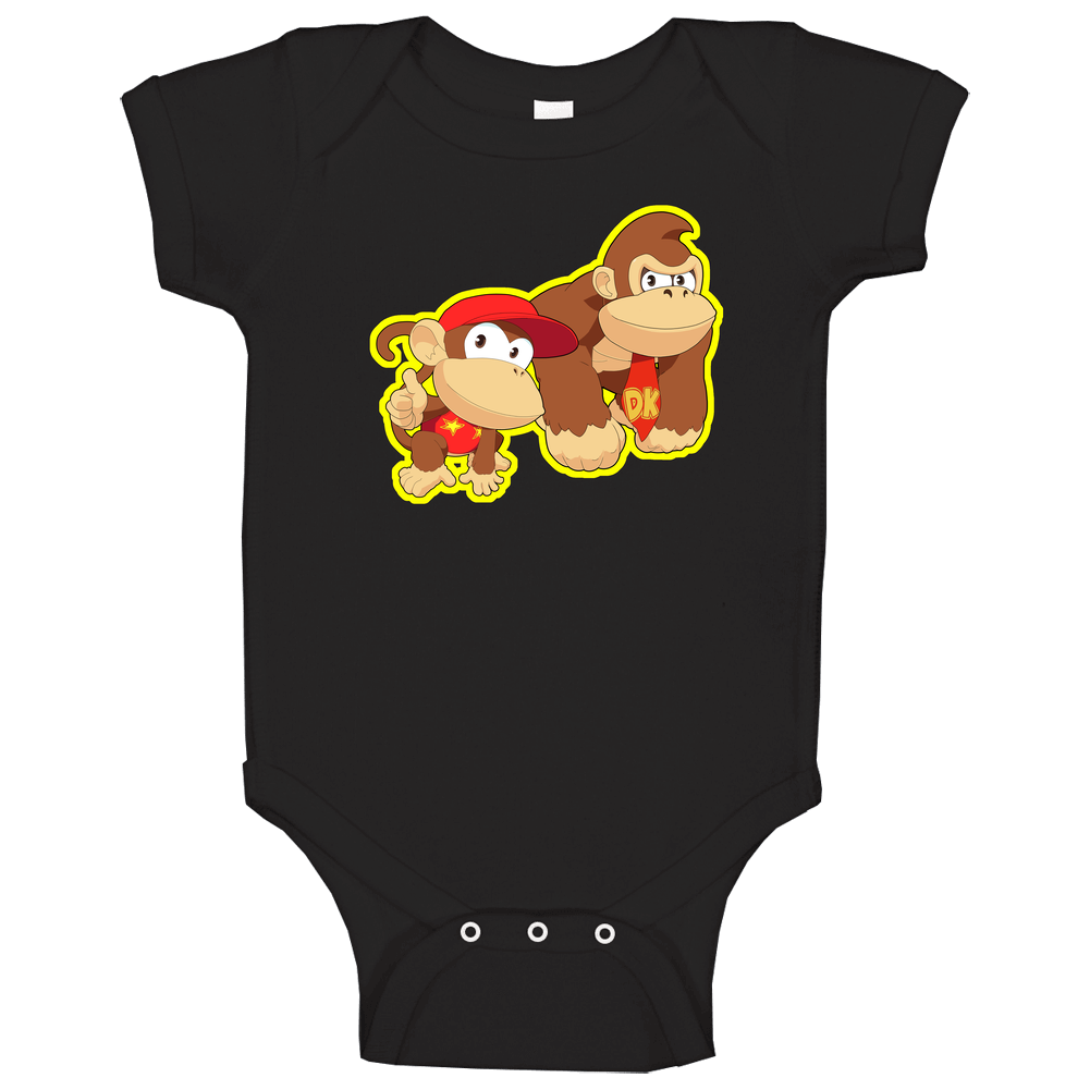 Donkey Kong And Diddy Kong - Cute Black romper Baby One Piece Donkey Kong And Diddy Kong - Cute Black romper Baby One Piece