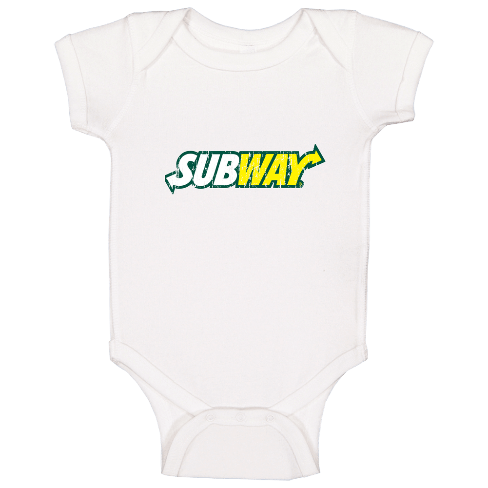Subway Fast Food Restaurant Distressed Grunged Look Cool romper Baby One Piece Subway Fast Food Restaurant Distressed Grunged Look Cool romper Baby One Piece