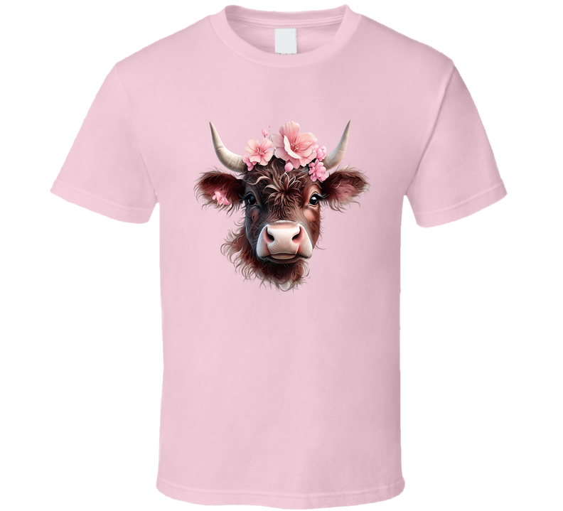 Highland Cow Pink Floral T Shirt