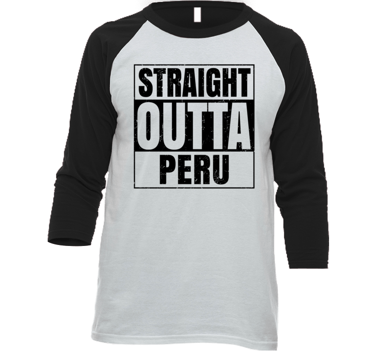 Straight Outta Peru Nebraska City Grunge Parody Baseball Raglan Shirt