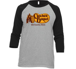 Cracker Barrel Old Country Store Nasdaq Company Logo Employee Fan Mens Soft Cotton Tee Raglan 3/4 Sleeve Shirt 40343321