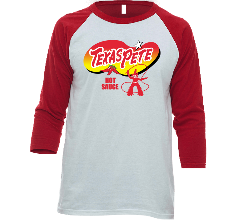 Texas Pete Hot Sauce Spicy Pepper Food Fan Baseball Raglan T Shirt Texas Pete Hot Sauce Spicy Pepper Food Fan Baseball Raglan T Shirt