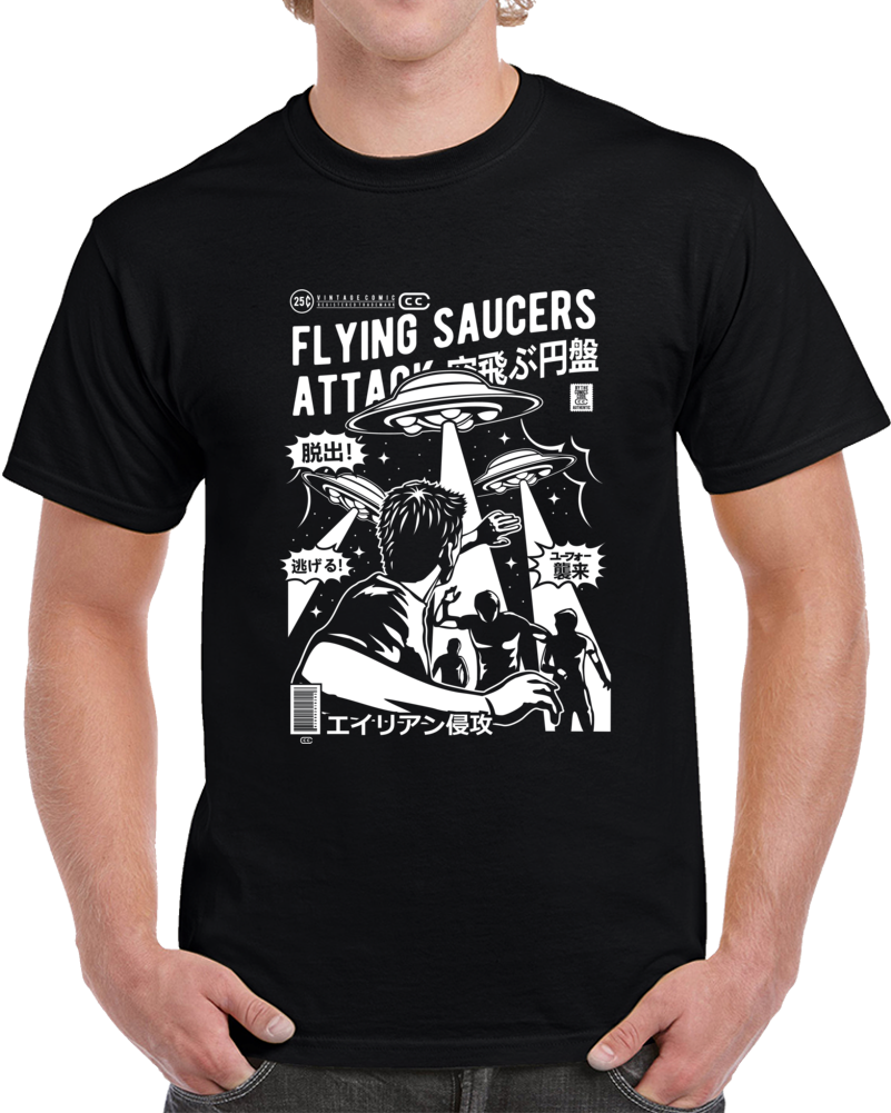 Flying Saucers Attack Japanese Retro Comic Book Style T Shirt Flying Saucers Attack Japanese Retro Comic Book Style T Shirt